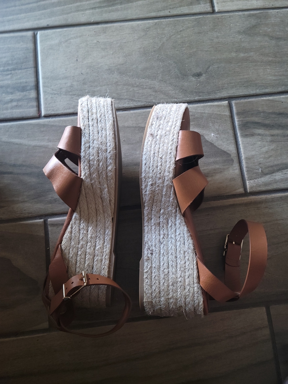 Zara Tan Leather Hessian Espadrille Wedge Sandals - Picture 2 of 3
